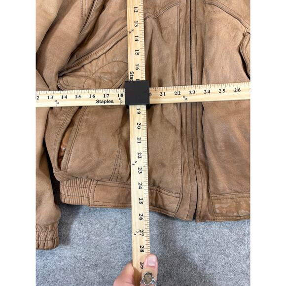 VTG Mirage Leather Aviator Bomber Jacket Mens Large Brown Zip Up Moto Streetwear - Picture 5 of 5